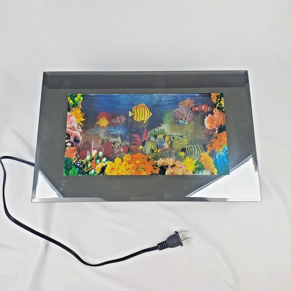 Vintage Motion Seascape Lamp Night Light Fish Aquarium Ocean Mirror - WORKING